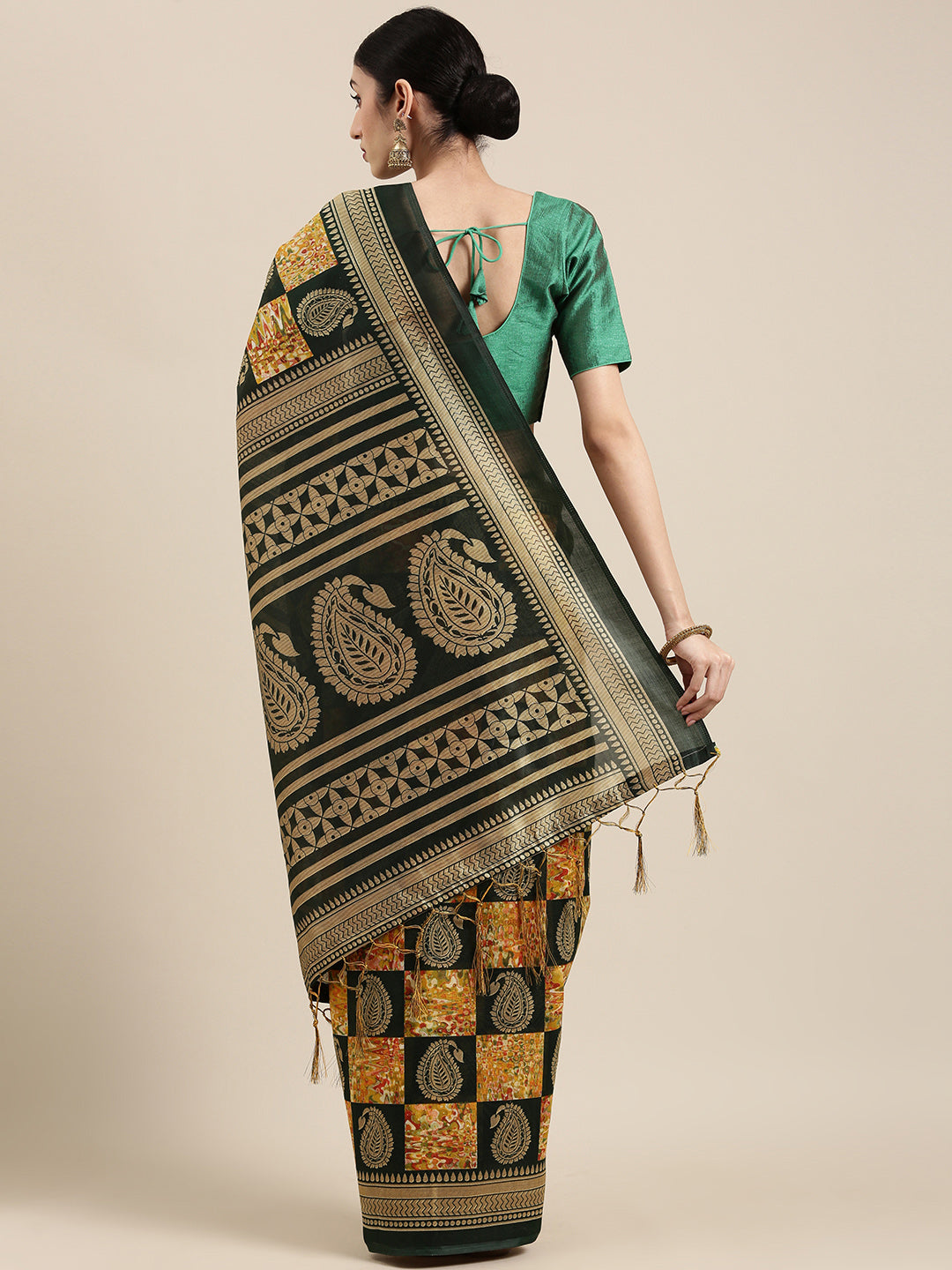 Women's Yellow & Green Art Silk Printed Casual Saree - Sangam Prints
