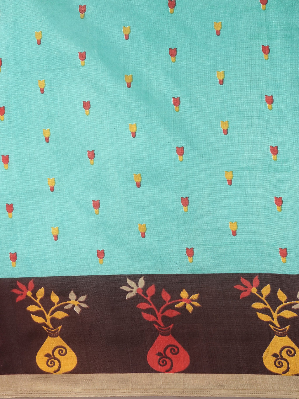 Women's Turquoise Art Silk Printed Traditional Tassle Saree - Sangam Prints