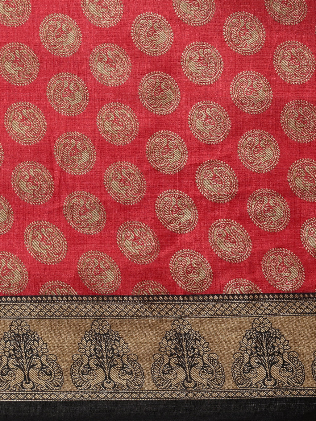 Women's Red & Black Art Silk Printed Casual Saree - Sangam Prints