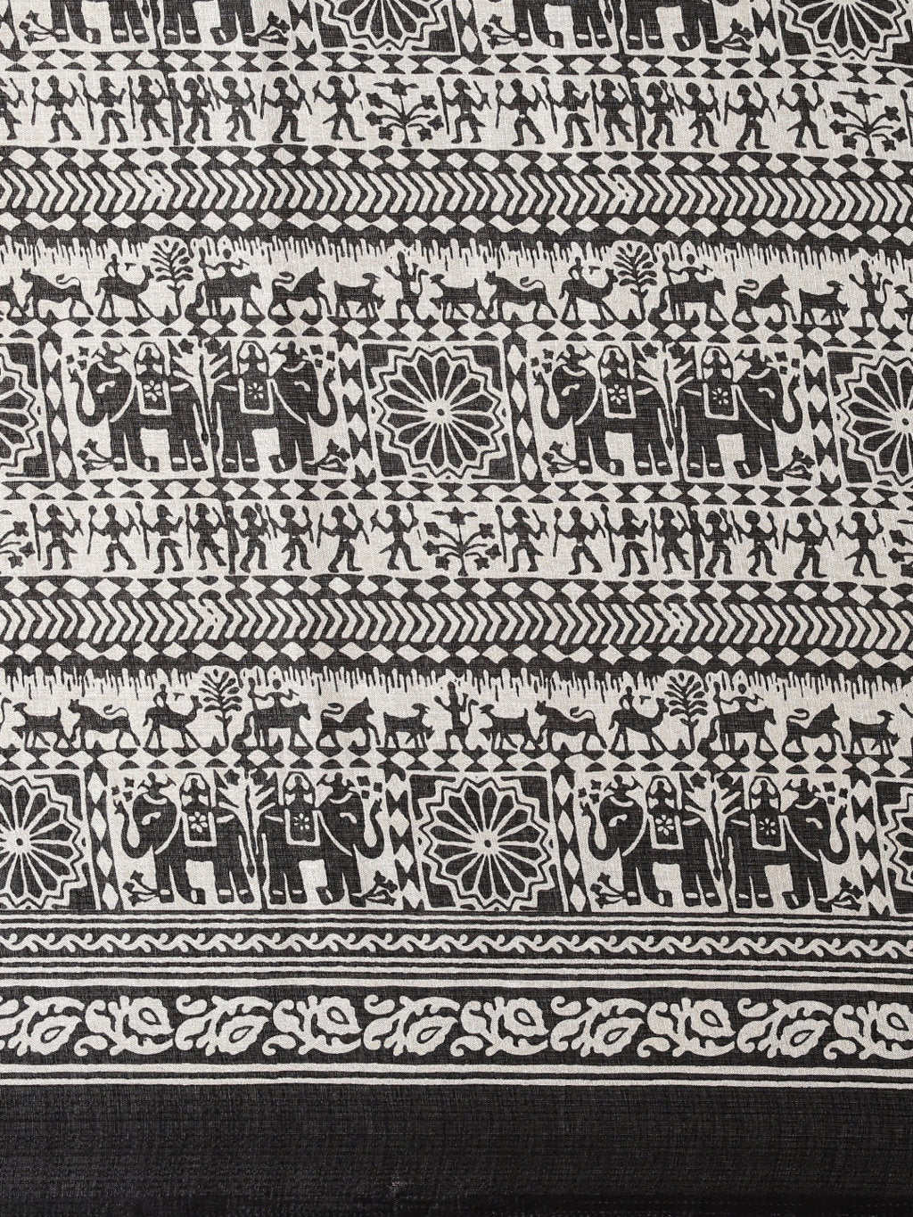 Women's Black Art Silk Printed Traditional Tassle Saree - Sangam Prints