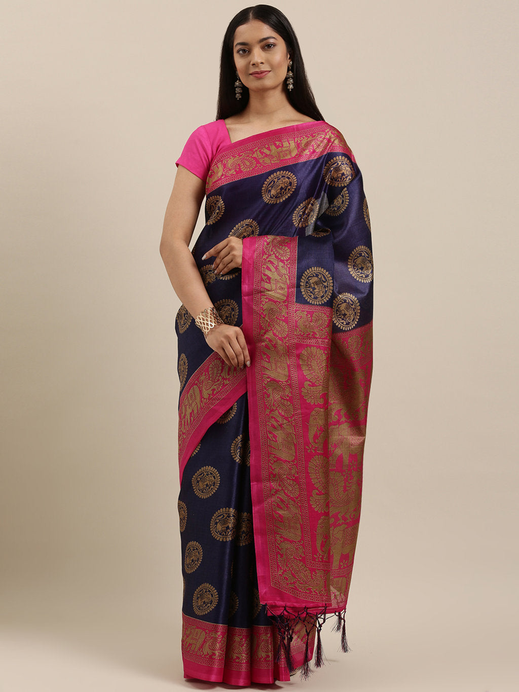 Women's Blue Art Silk Printed Traditional Tassle Saree - Sangam Prints