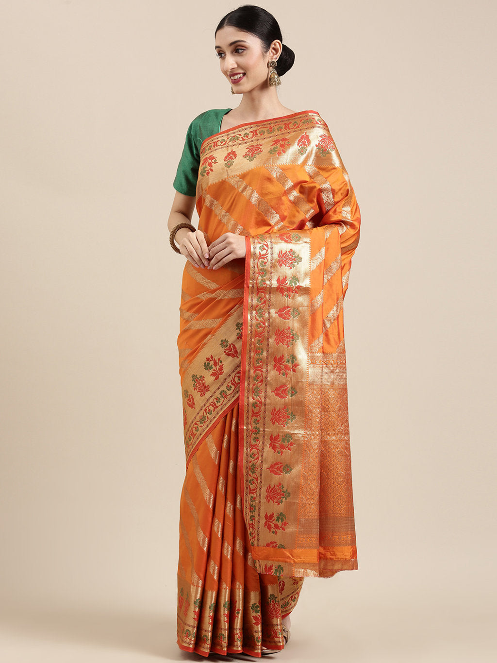 Women's Turmeric Yellow Pure Chanderi Cotton Meenakari Traditional Saree - Sangam Prints