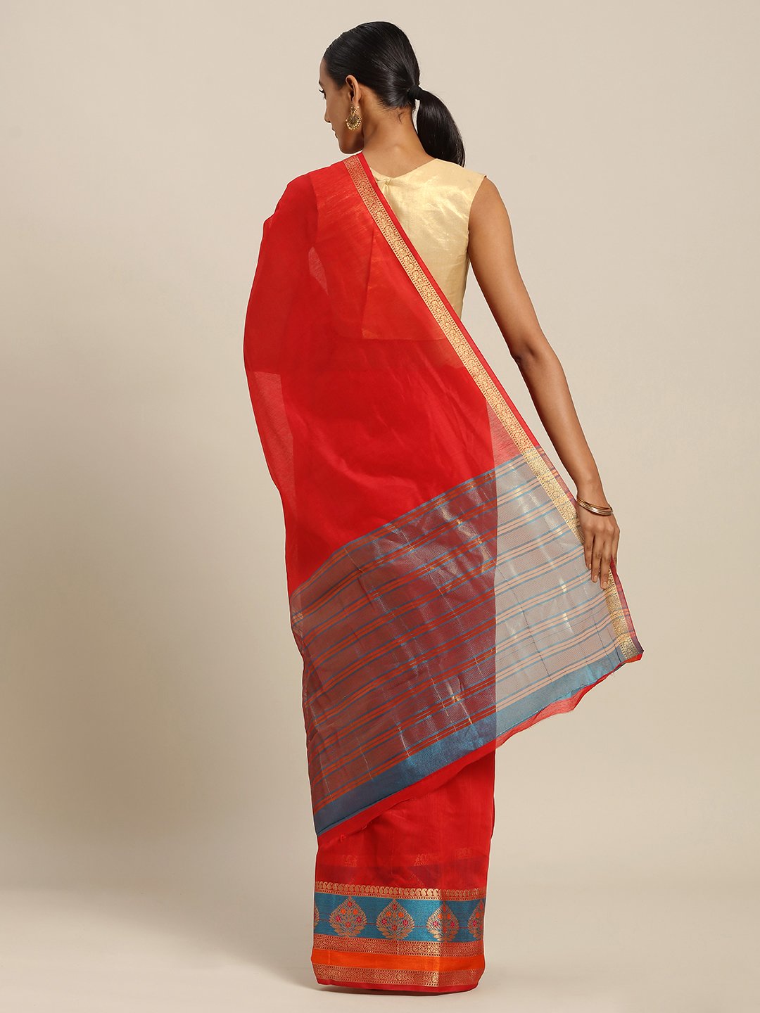 Women's Prints Red Handloom Silk Thread Work Traditional Saree - Sangam Prints