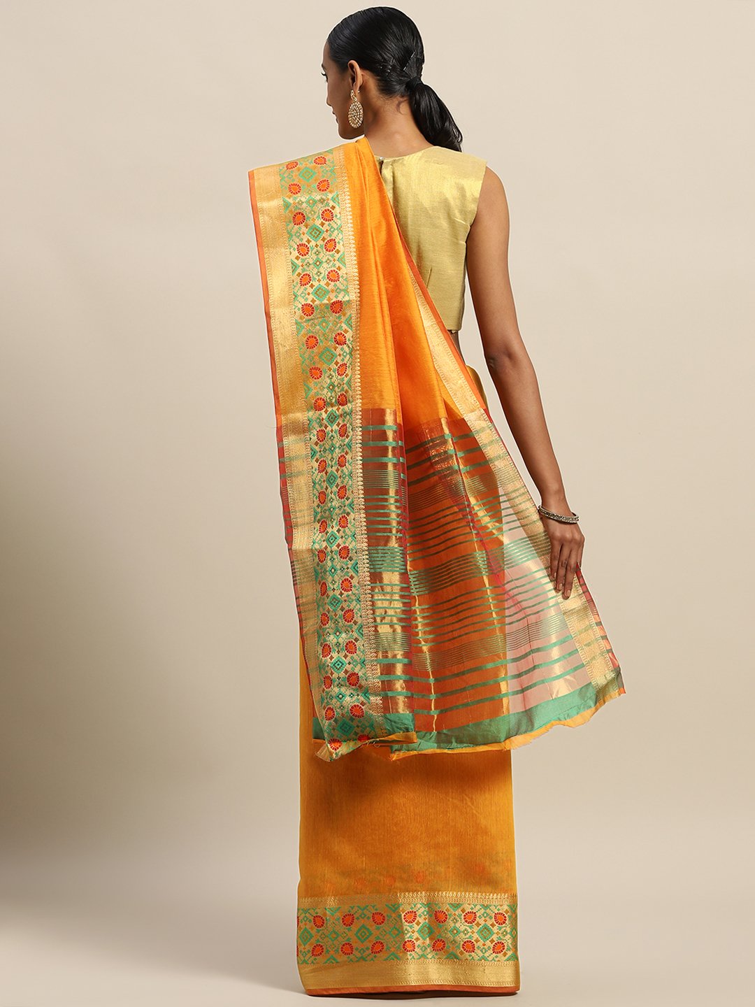 Women's Prints Mustard Handloom Silk Thread Work Traditional Saree - Sangam Prints