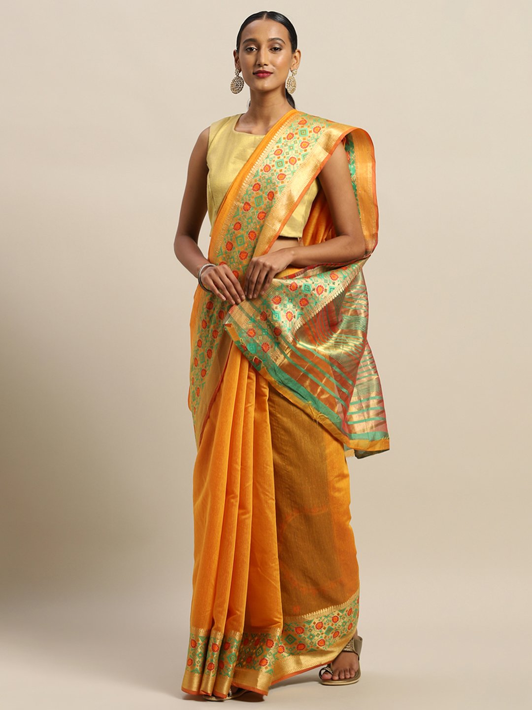 Women's Prints Mustard Handloom Silk Thread Work Traditional Saree - Sangam Prints