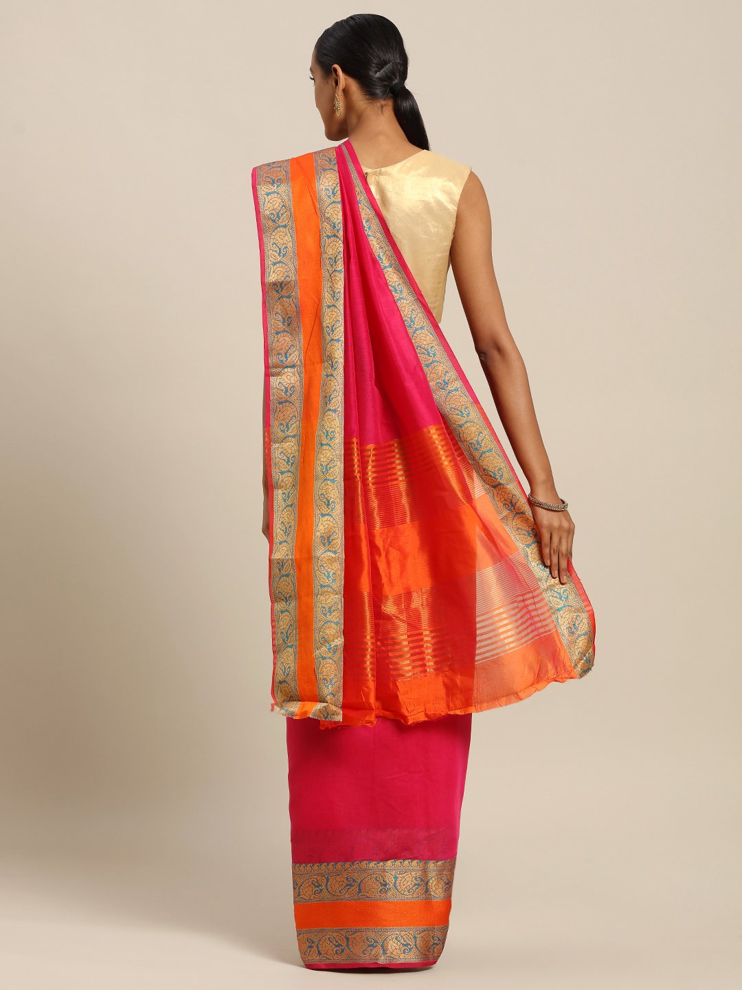 Women's Prints Magenta Handloom Silk Thread Work Traditional Saree - Sangam Prints