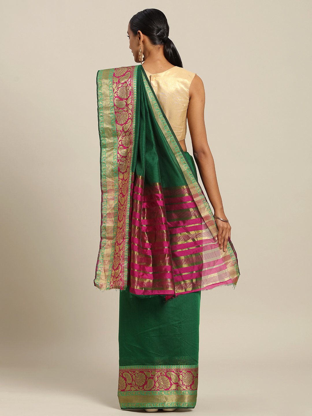 Women's Prints Green Handloom Silk Thread Work Traditional Saree - Sangam Prints