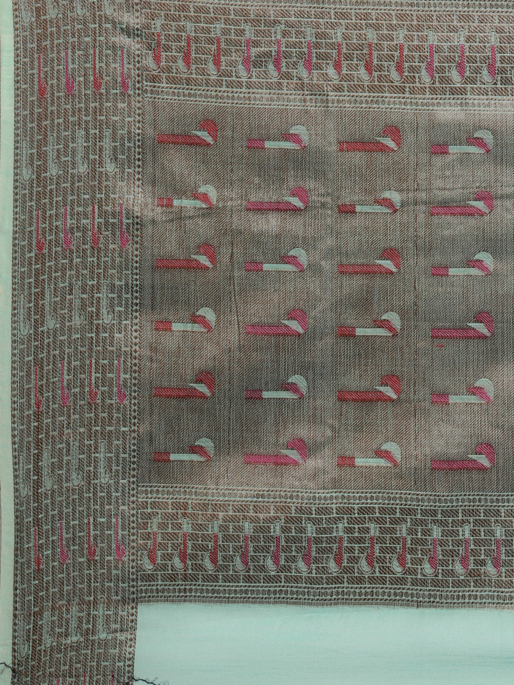 Women's Sea Green Cotton Handloom Woven Work Traditional Saree - Sangam Prints