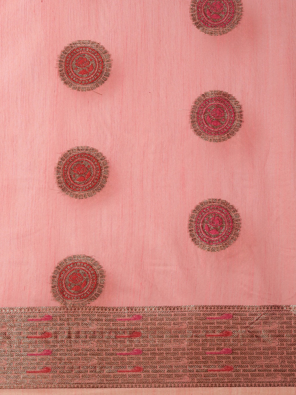 Women's Pink Cotton Handloom Woven Work Traditional Saree - Sangam Prints