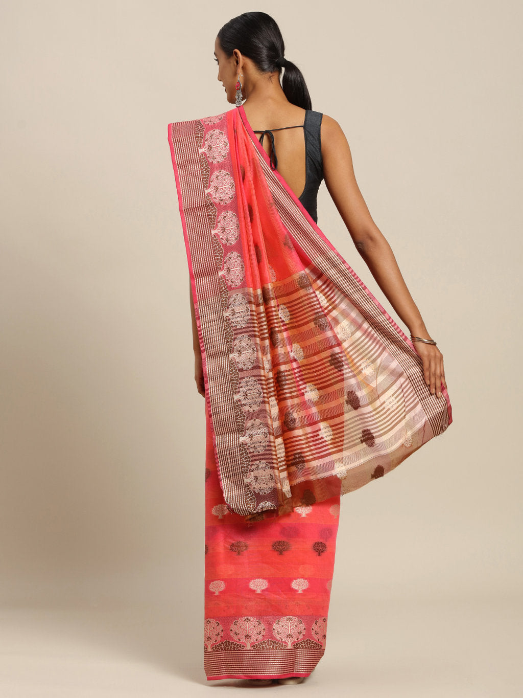 Women's Pink Cotton Handloom Zari Work Traditional Saree - Sangam Prints