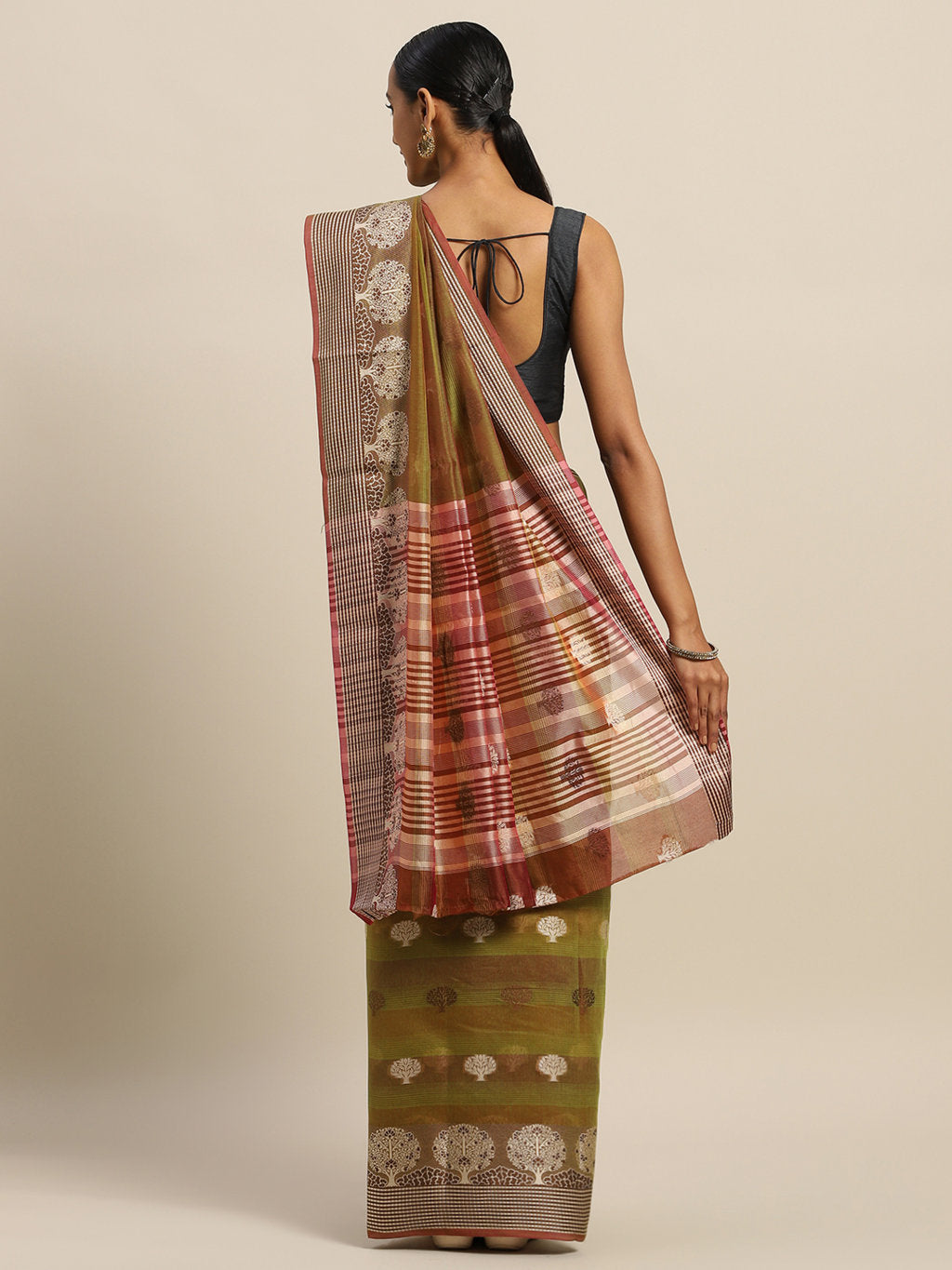 Women's Mehendi Green Cotton Handloom Zari Work Traditional Saree - Sangam Prints