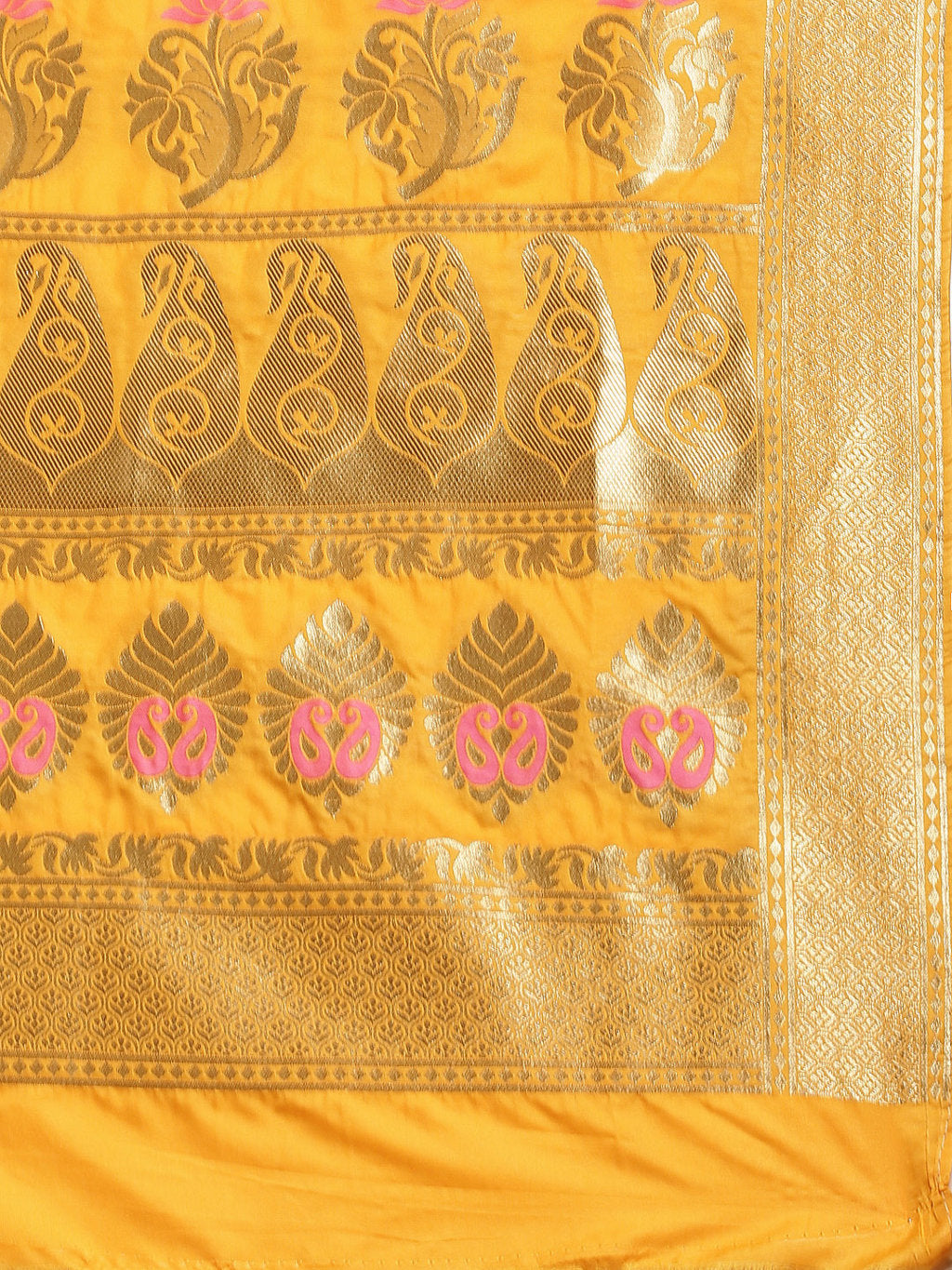 Women's Dark Yellow Jacquard Silk Jacquard Work Traditional Saree - Sangam Prints
