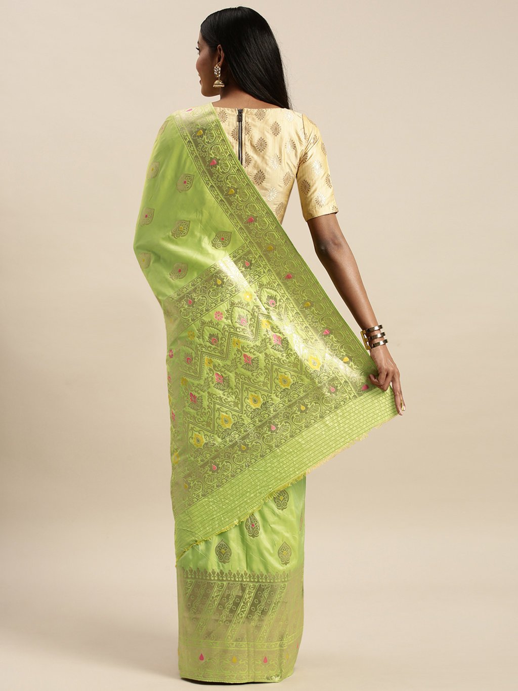 Women's Prints Parrot Green Jacquard Silk Jacquard Work Traditional Saree - Sangam Prints