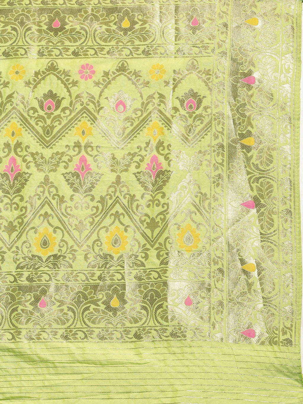 Women's Parrot Green Jacquard Silk Jacquard Work Traditional Saree - Sangam Prints