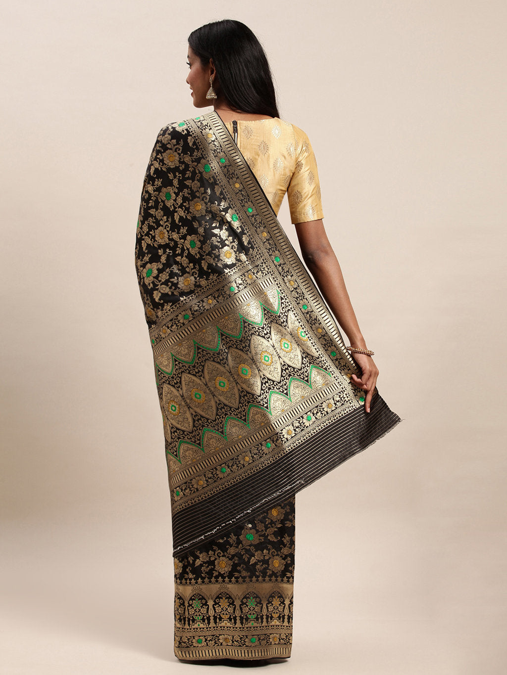 Women's Black Jacquard Silk Jacquard Work Traditional Saree - Sangam Prints