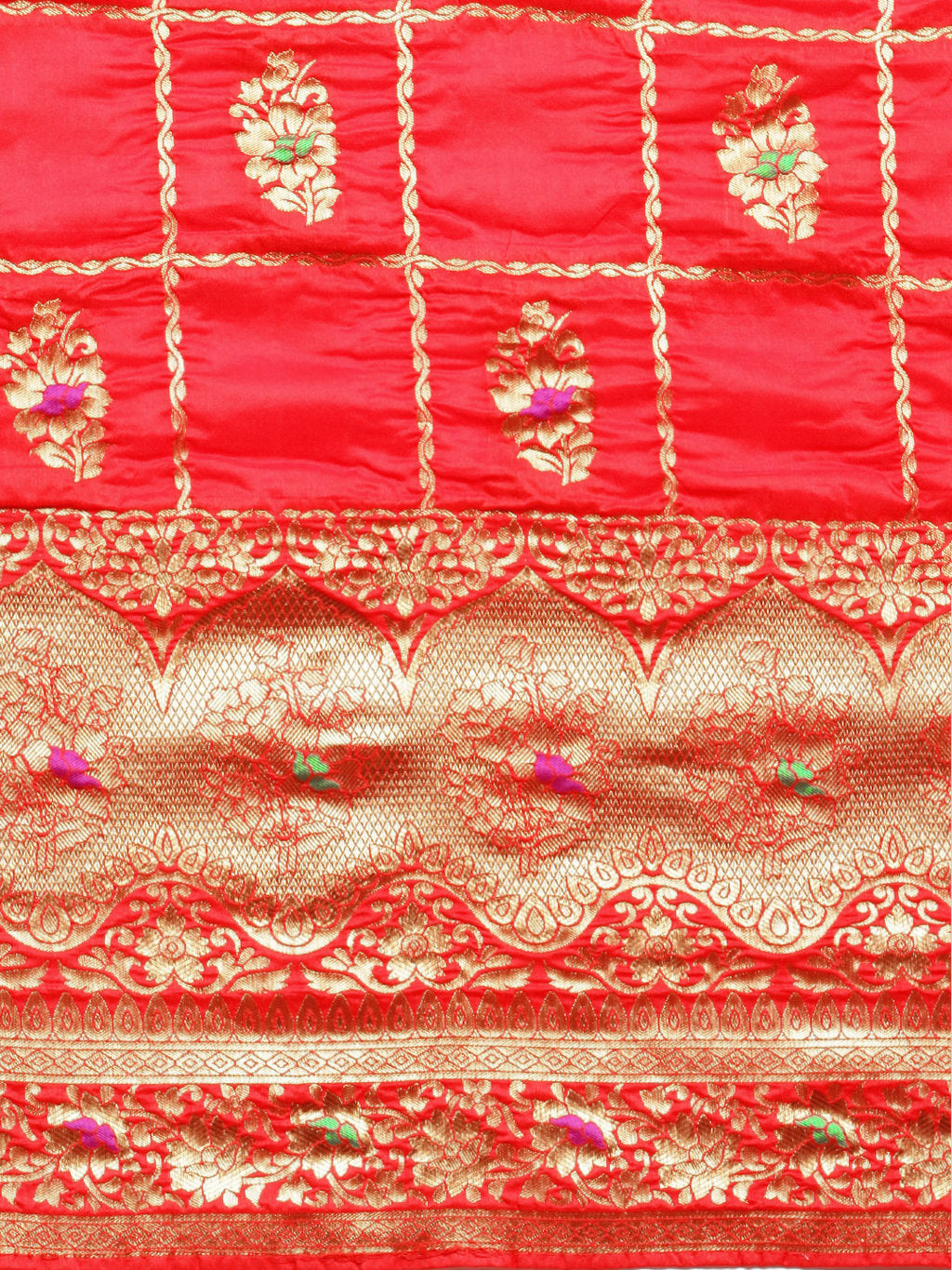 Women's Red Jacquard Silk Jacquard Work Traditional Saree - Sangam Prints