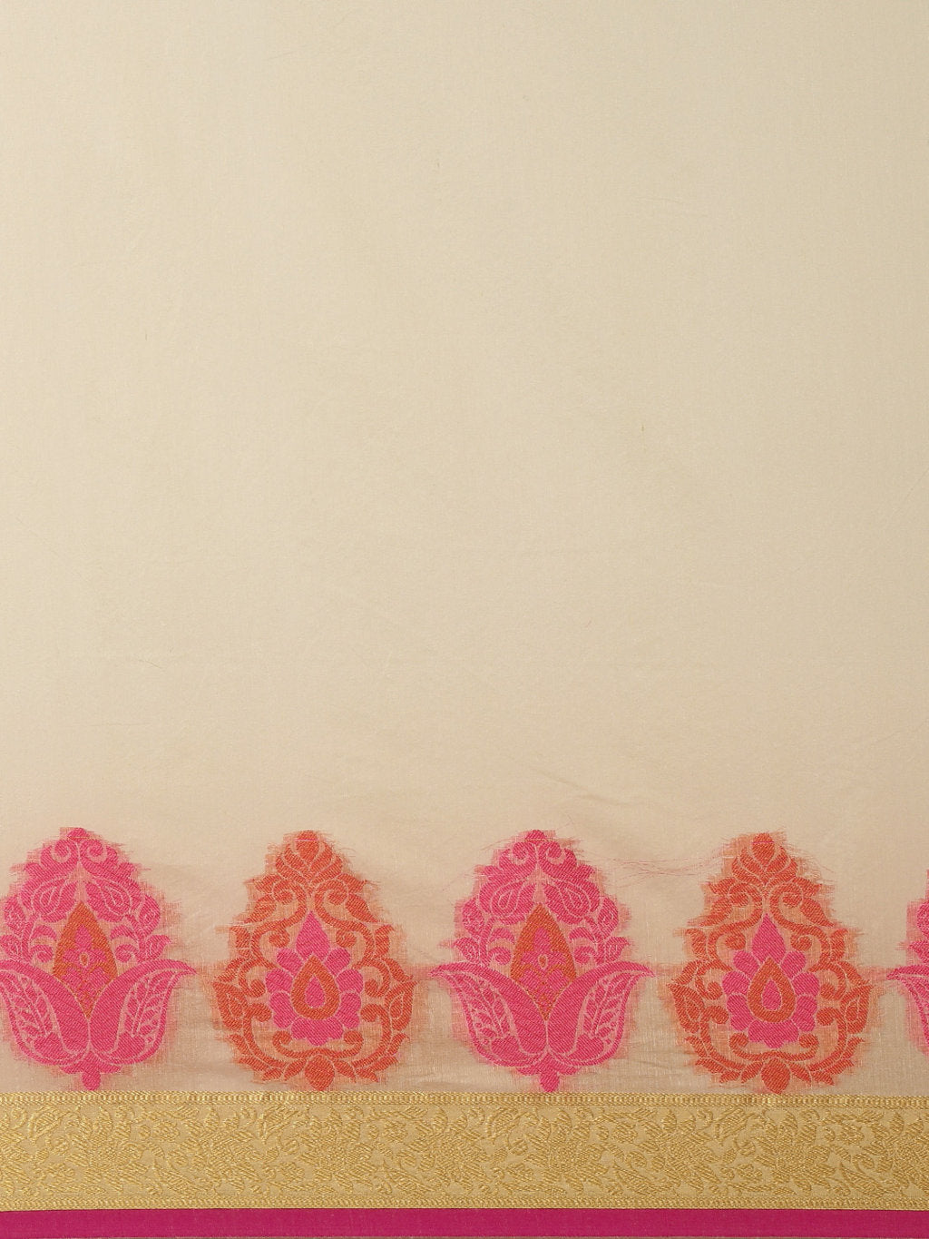 Women's Beige Cotton Handloom Woven Work Traditional Saree - Sangam Prints
