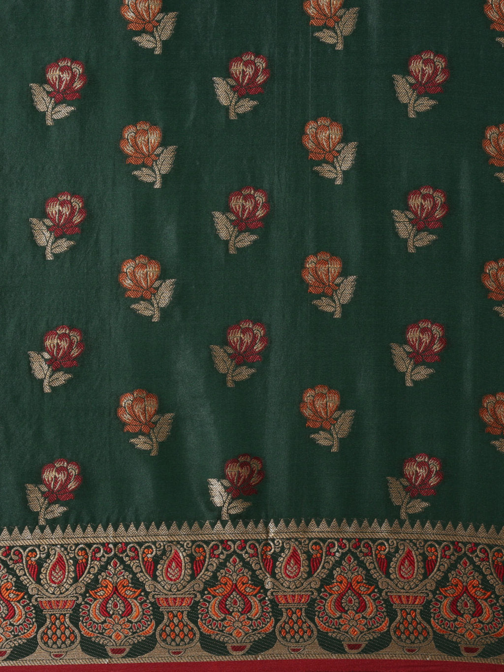Women's Dark Green Heavy Banarasi Silk Woven Work Traditional Saree - Sangam Prints