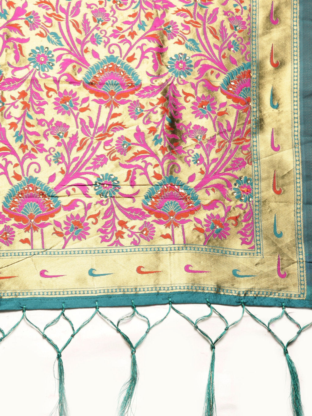 Women's Pink Silk Stonework Traditional Saree - Sangam Prints
