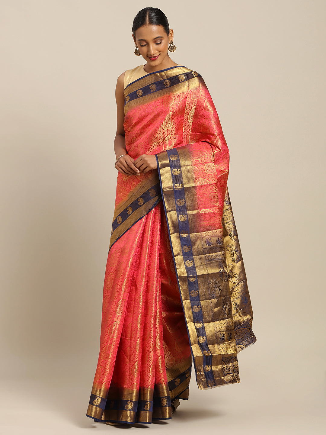 Women's Pink Silk Jacquard Traditional Saree - Sangam Prints