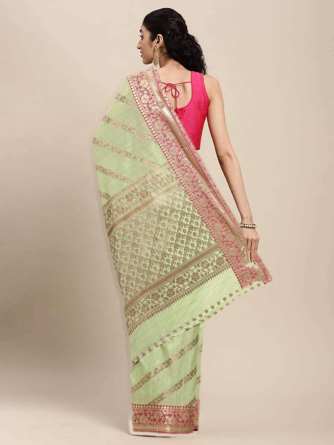 Women's Light Green Silk Woven Work Traditional Saree - Sangam Prints