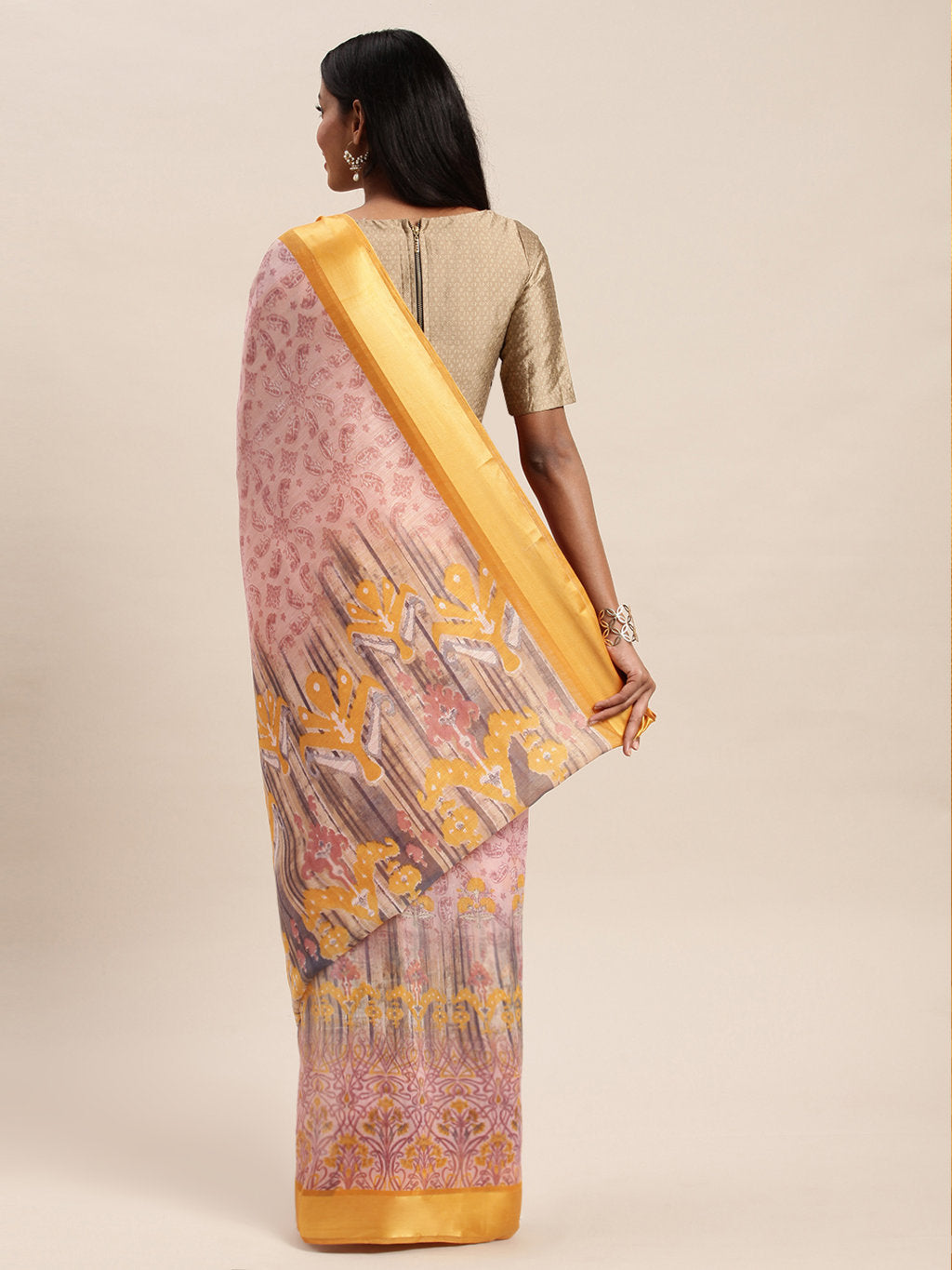 Women's Peach Cotton Woven Work Traditional Saree - Sangam Prints