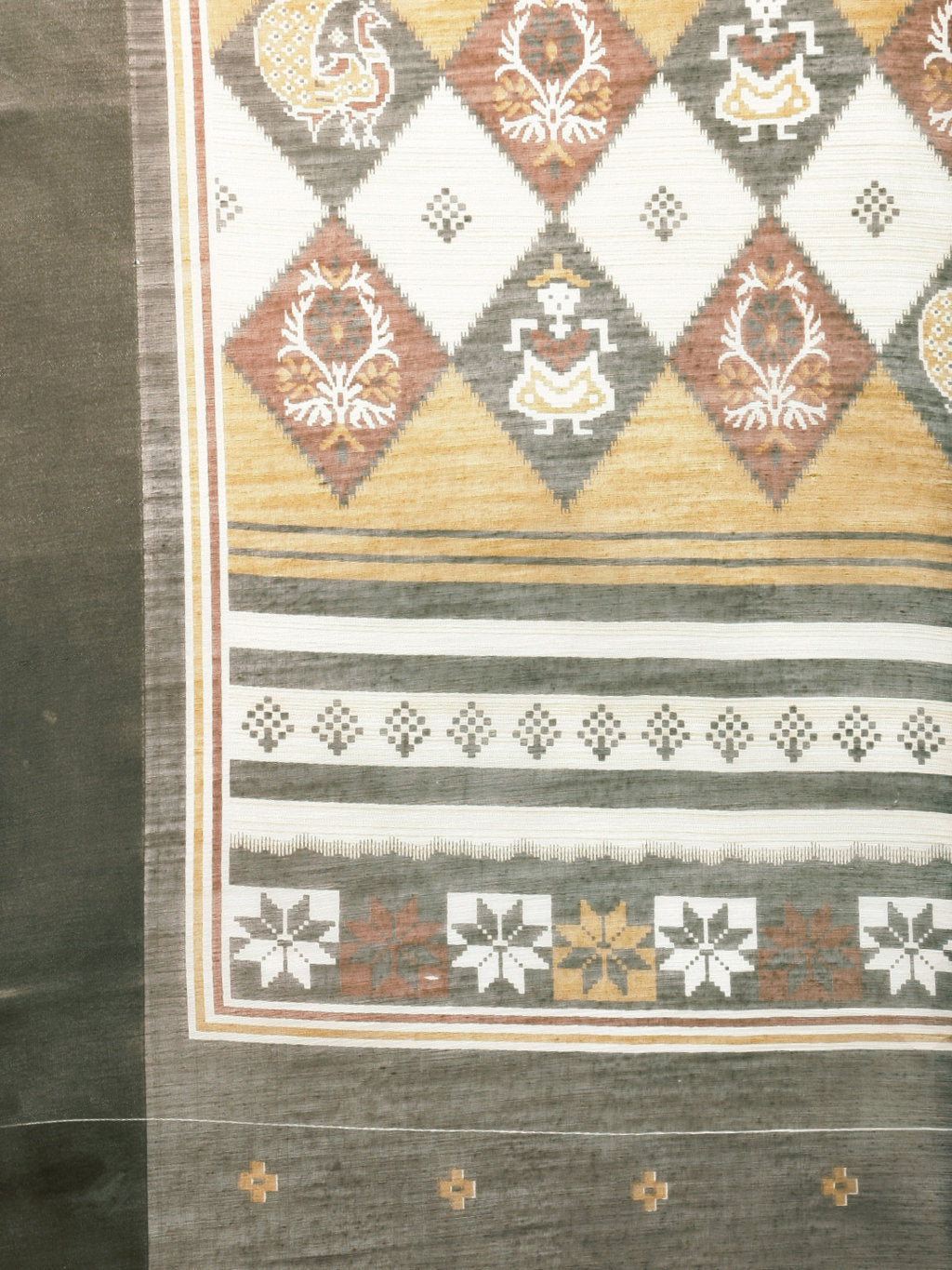 Women's Cream Cotton Woven Work Traditional Saree - Sangam Prints