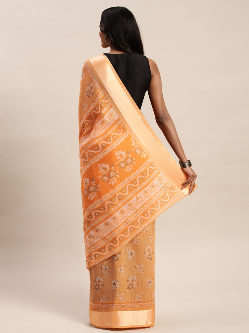 Women's Orange Cotton Woven Work Traditional Saree - Sangam Prints