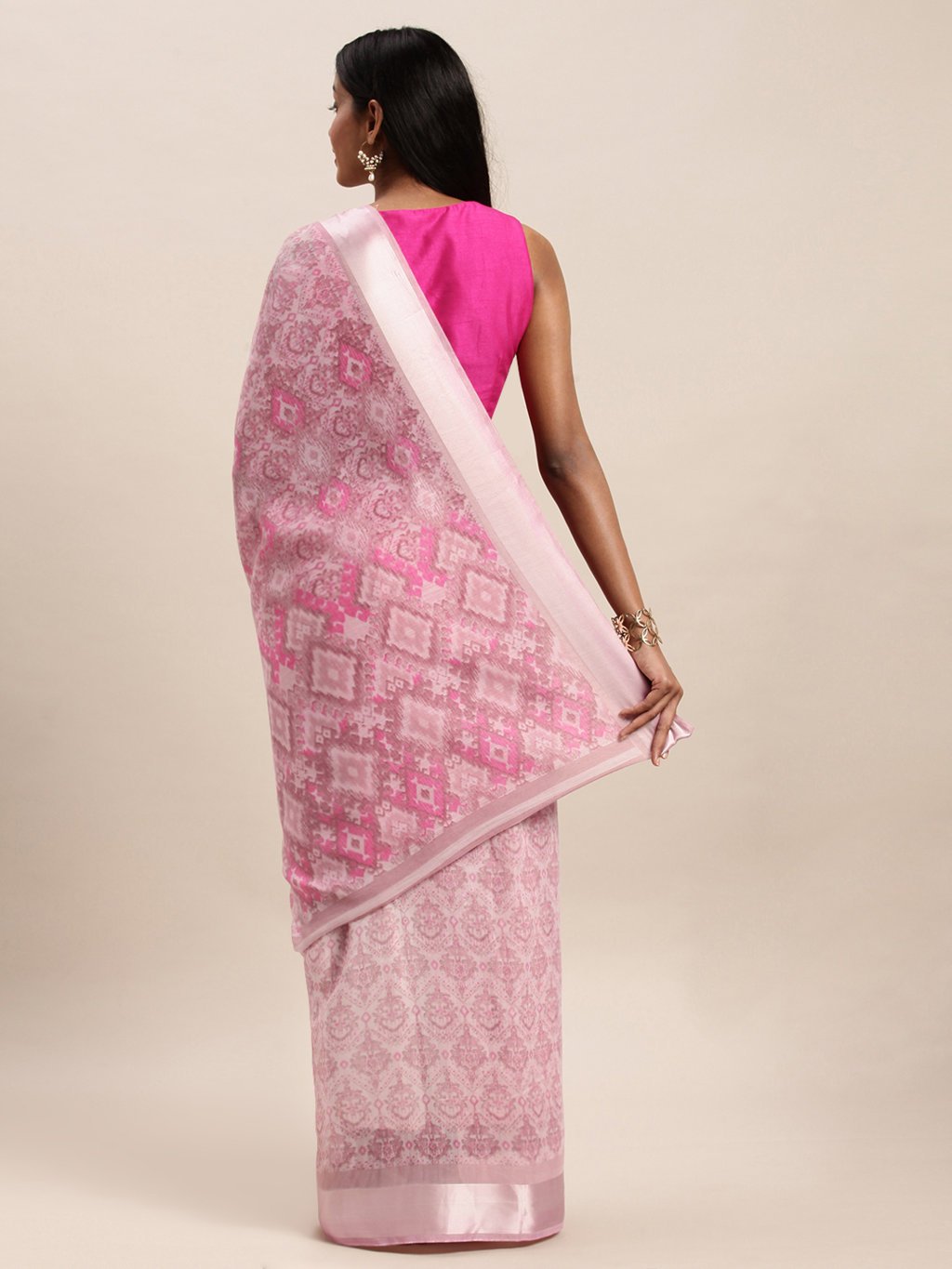 Women's Prints Pink Cotton Woven Work Traditional Saree - Sangam Prints