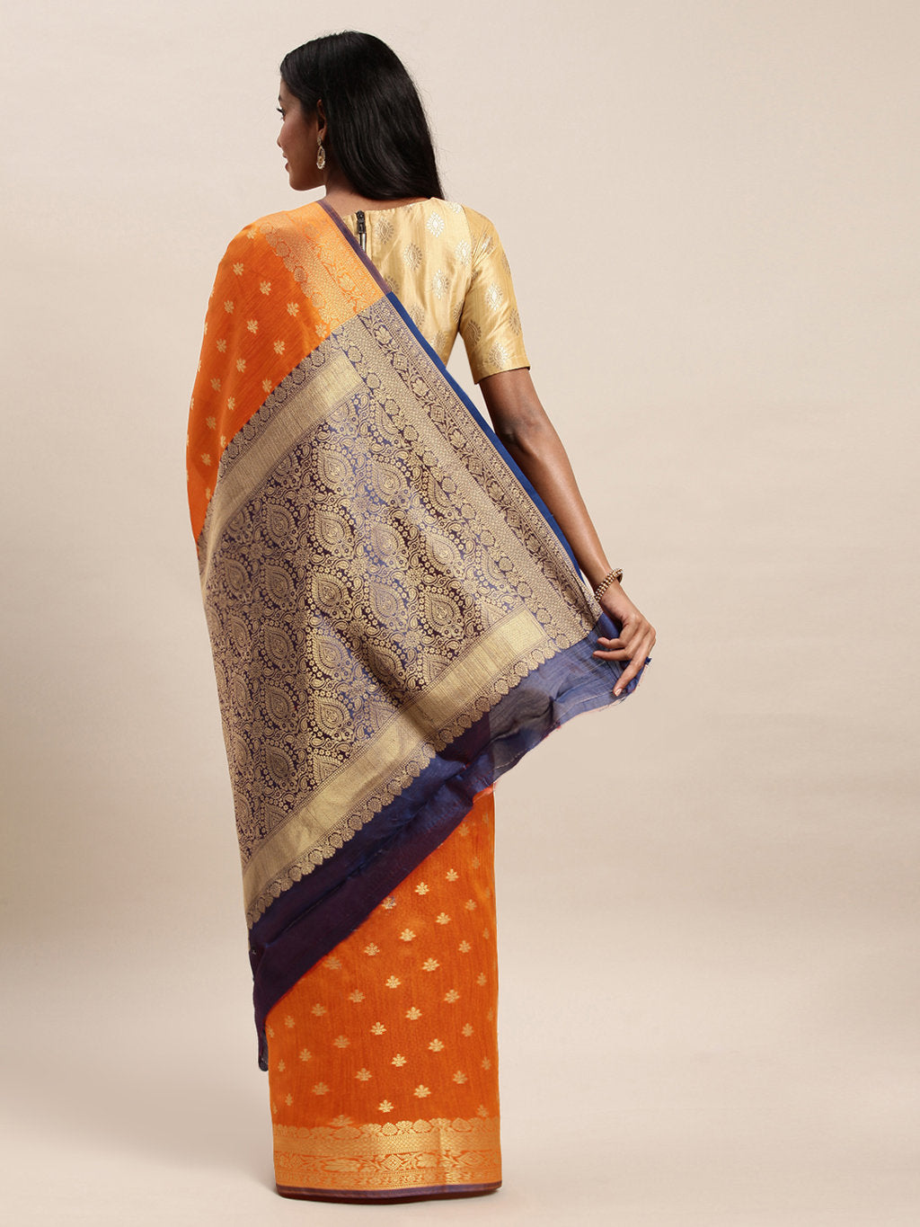 Women's Mustard Yellow Handloom Silk Jacquard Traditional Saree - Sangam Prints