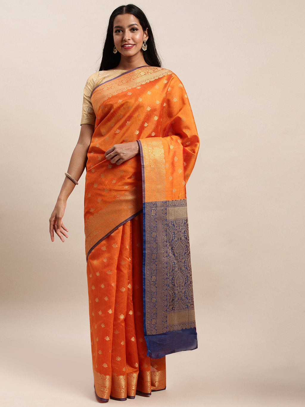 Women's Mustard Yellow Handloom Silk Jacquard Traditional Saree - Sangam Prints