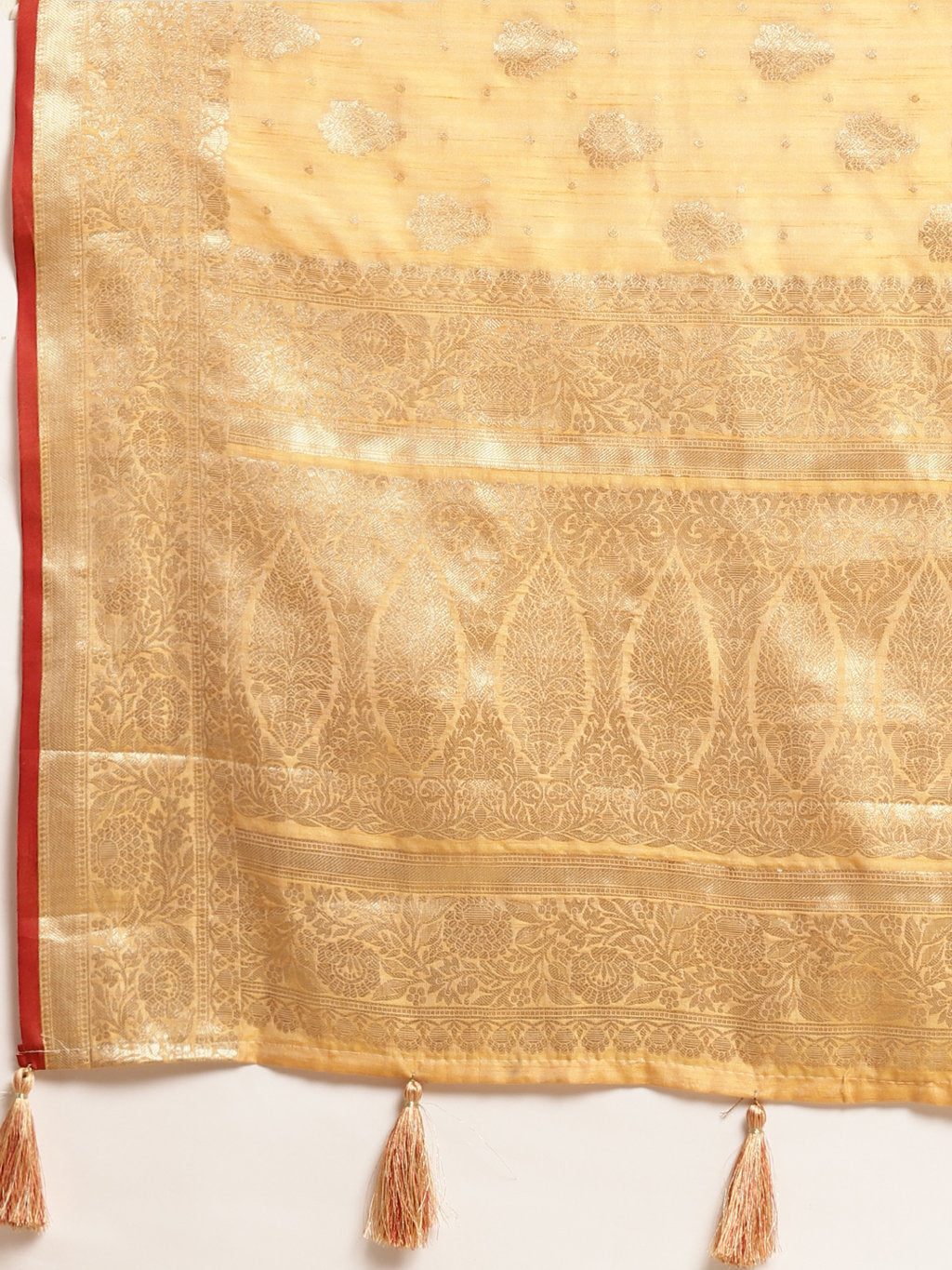 Women's Yellow Silk Woven Work Traditional Tassle Saree - Sangam Prints