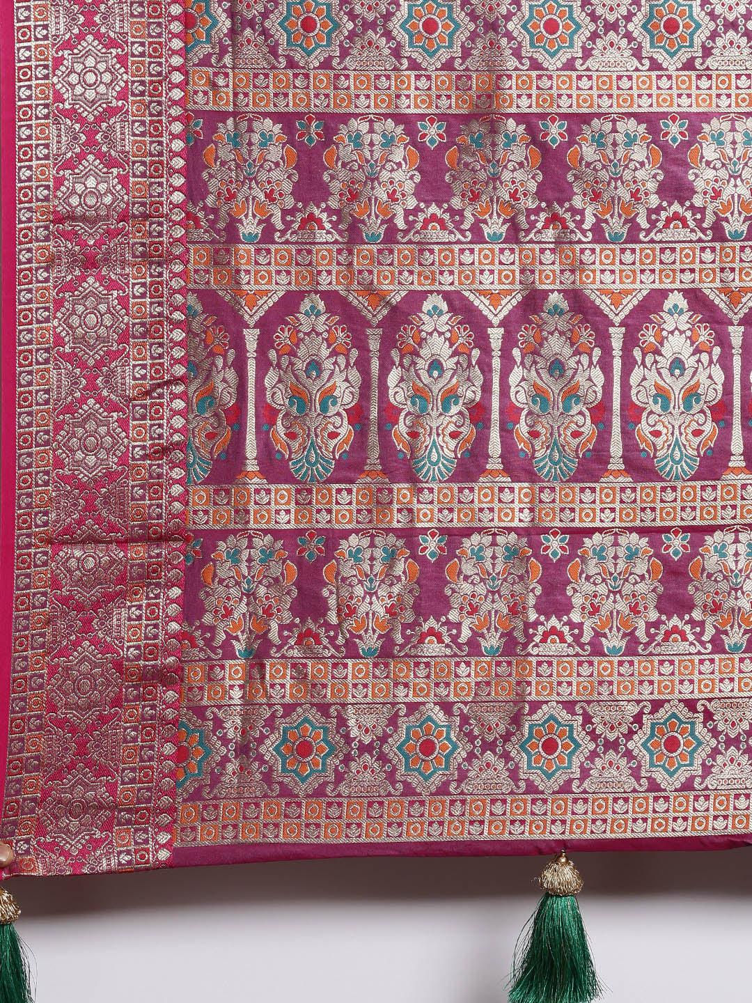 Women's Rama Silk Woven Work Traditional Tassle Saree - Sangam Prints