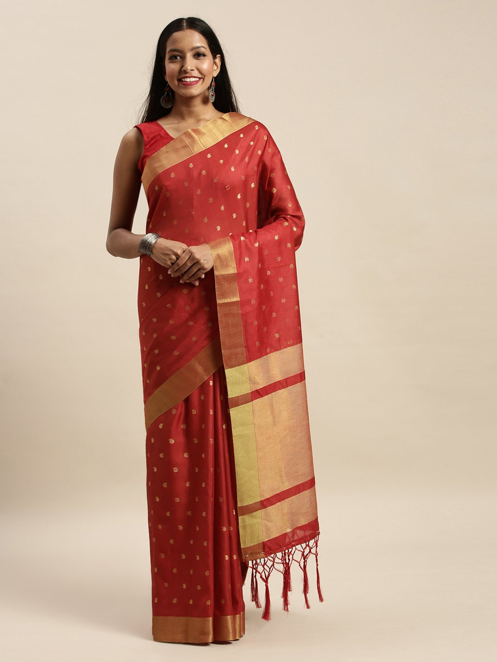 Women's Prints Red Handloom Silk Zari Work Traditional Saree - Sangam Prints