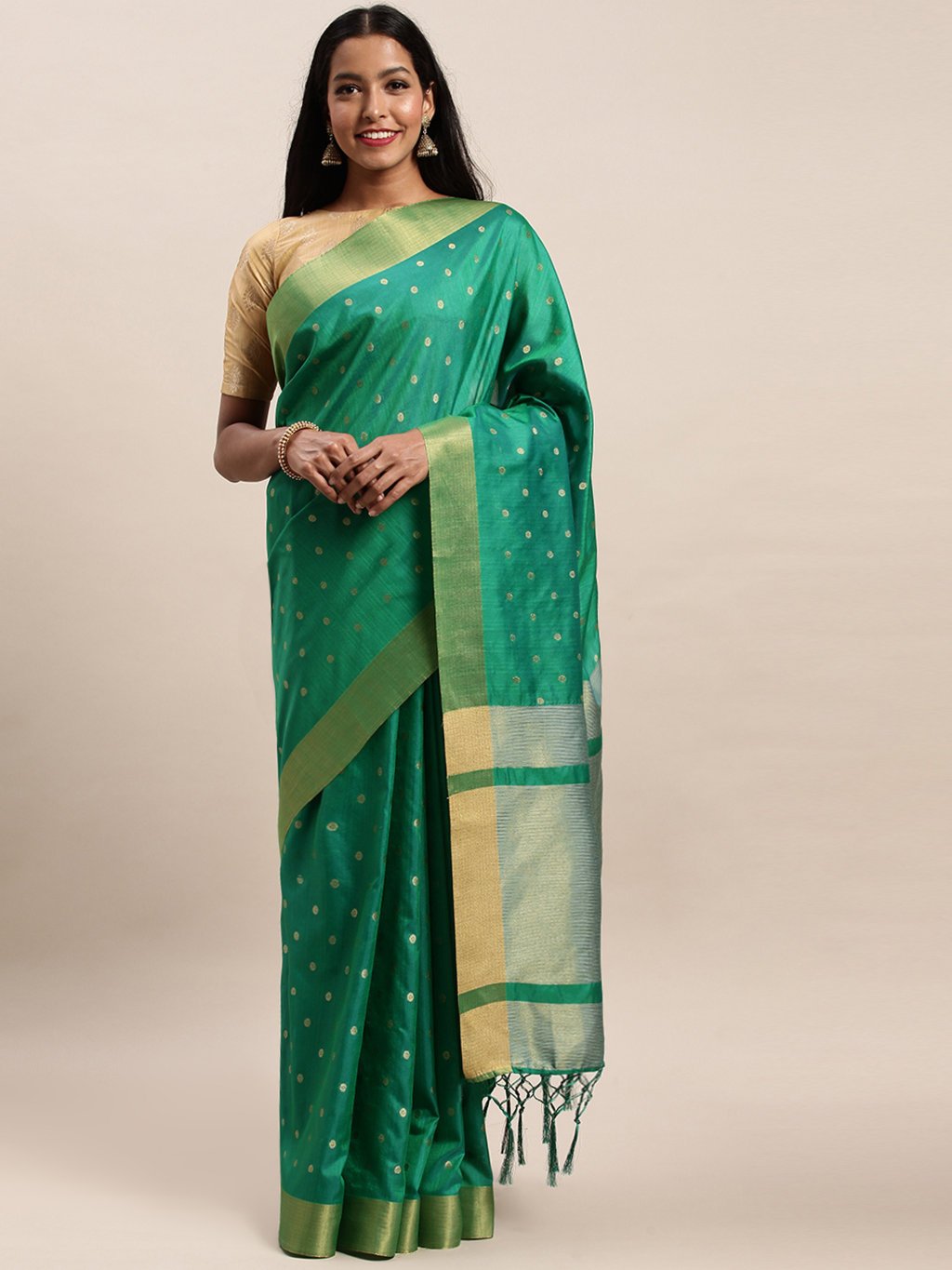 Women's Prints Green Handloom Silk Zari Work Traditional Saree - Sangam Prints