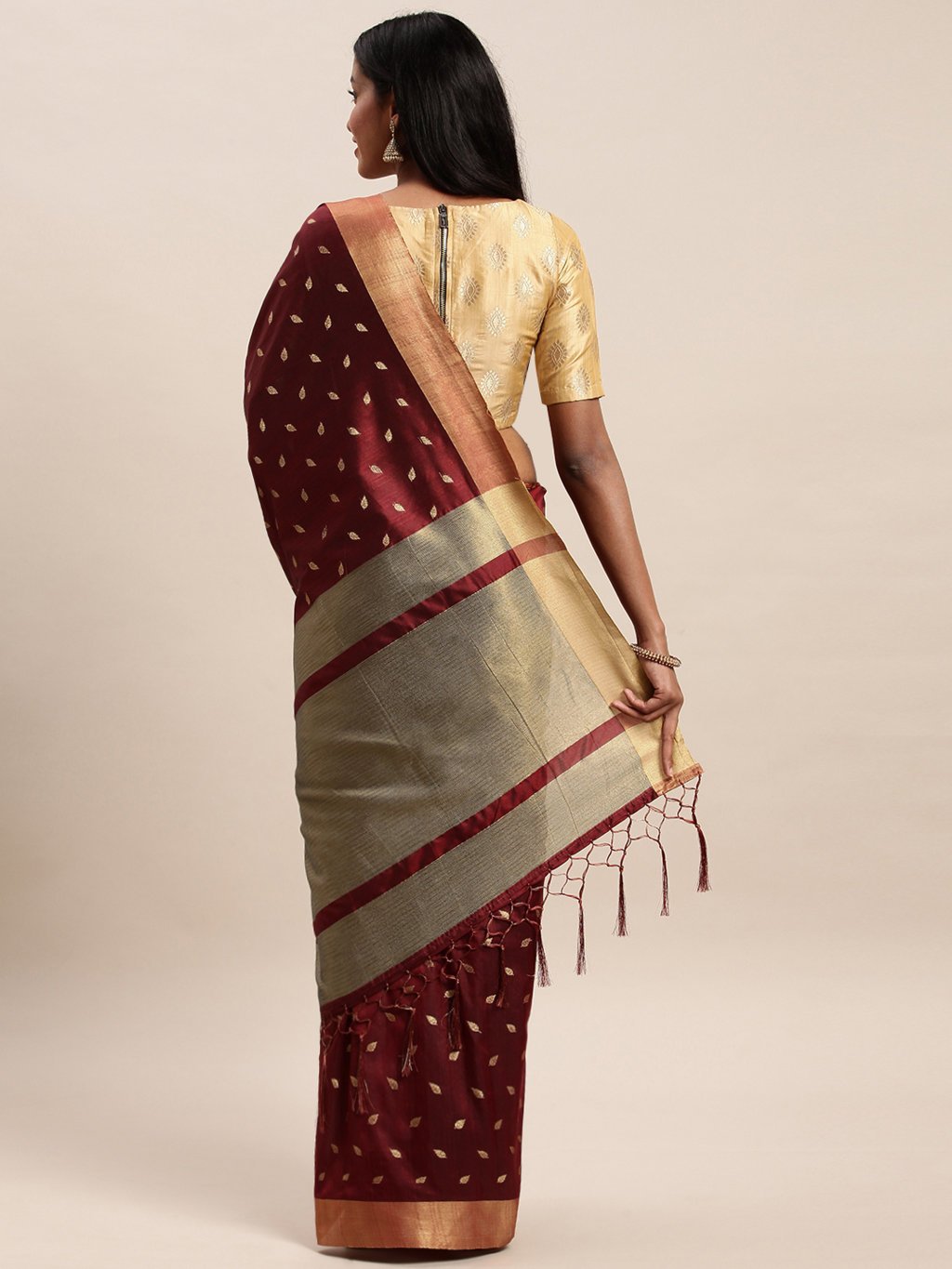 Women's Prints Maroon Handloom Silk Zari Work Traditional Saree - Sangam Prints