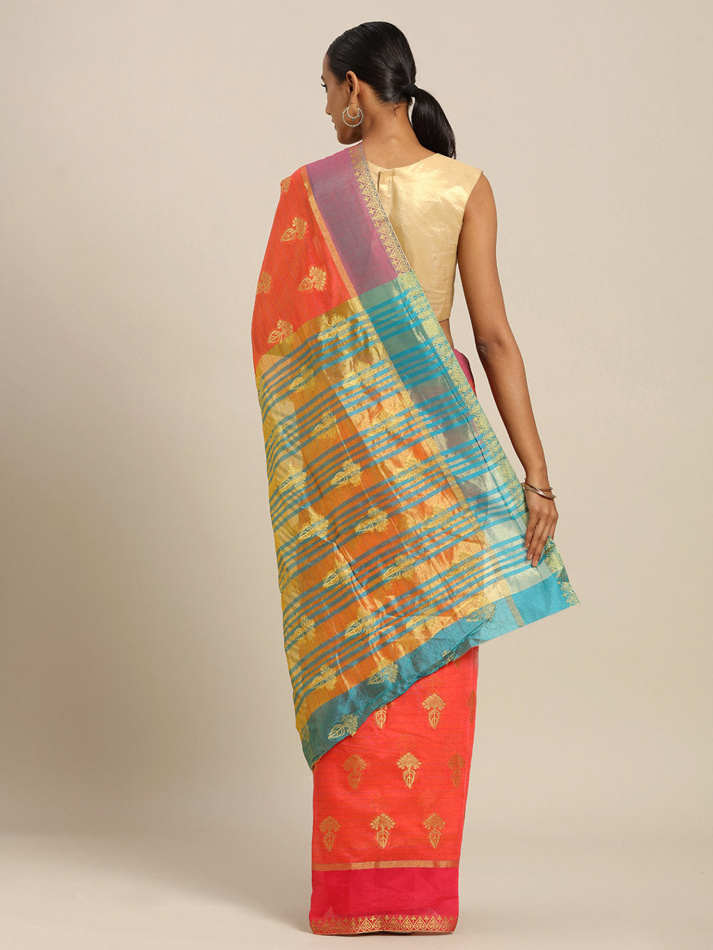 Women's Gajari Cotton Handloom Woven Work Traditional Saree - Sangam Prints