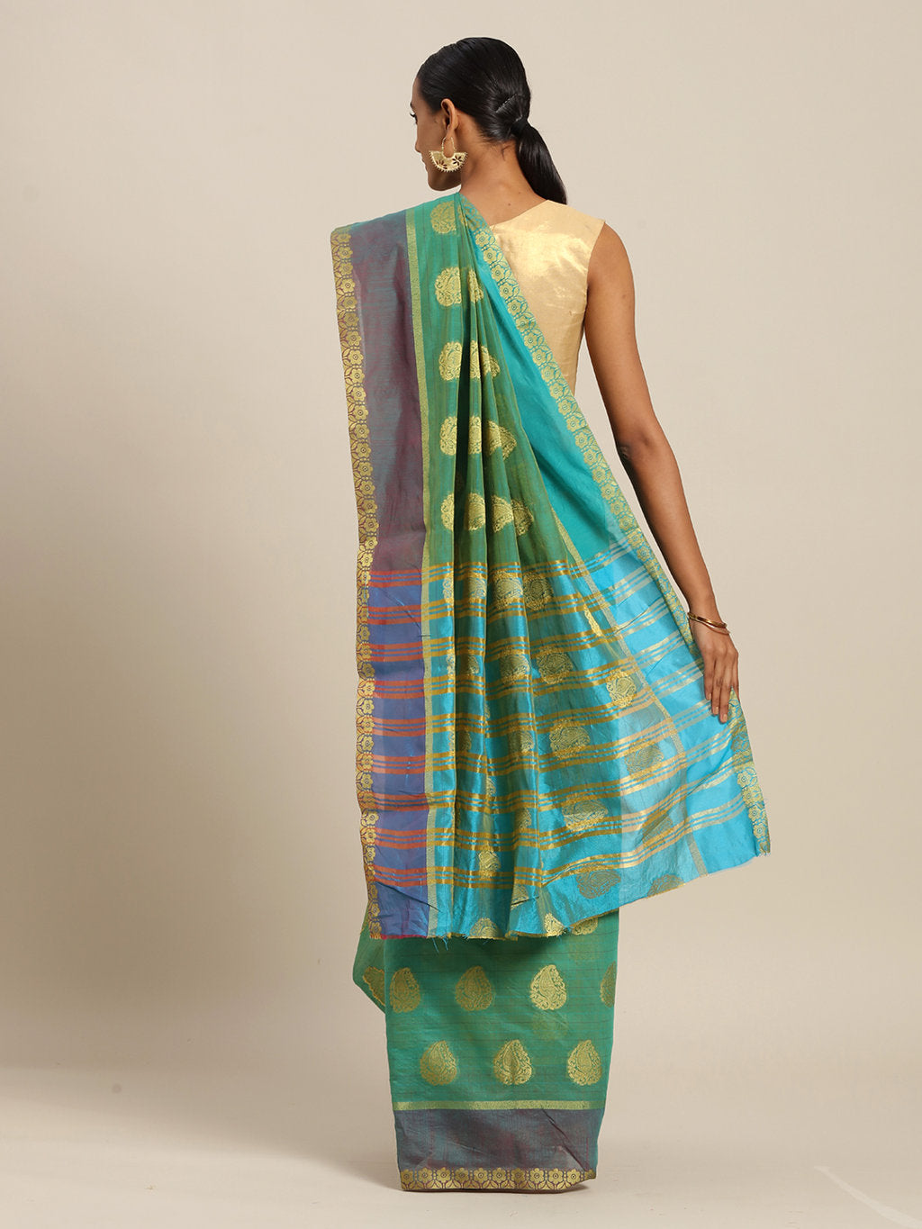 Women's Green Cotton Handloom Woven Work Traditional Saree - Sangam Prints