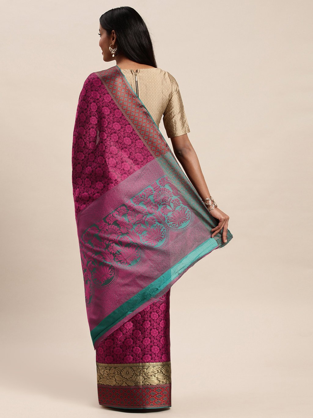 Women's Prints Pink Handloom Silk Woven Work Traditional Saree - Sangam Prints