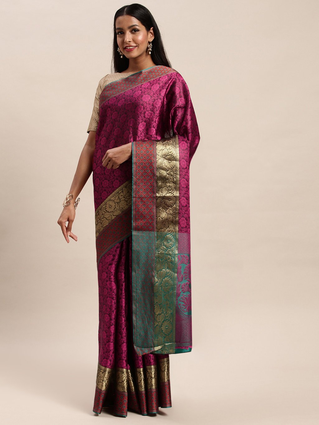 Women's Prints Pink Handloom Silk Woven Work Traditional Saree - Sangam Prints