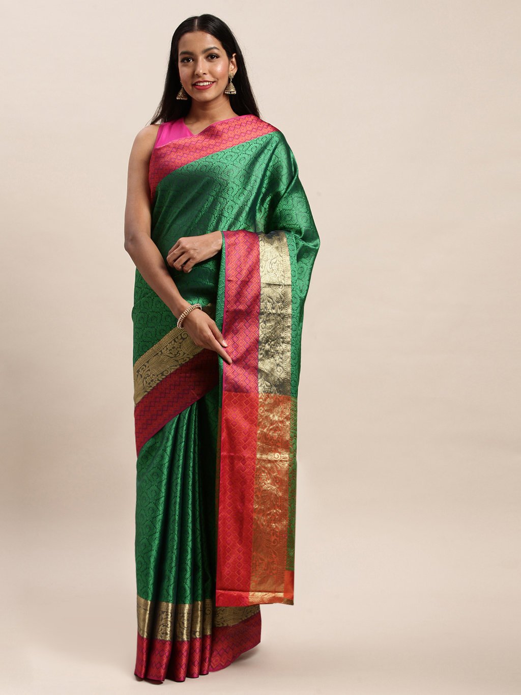 Women's Prints Green Handloom Silk Woven Work Traditional Saree - Sangam Prints