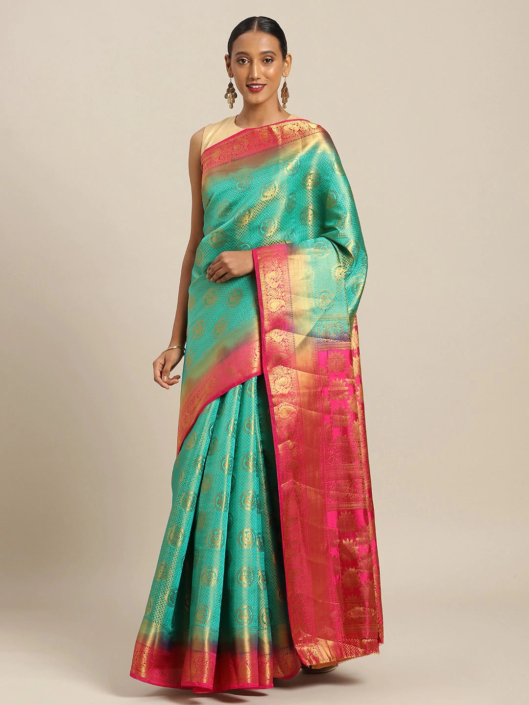 Women's Sea Green Silk Jacquard Traditional Saree - Sangam Prints