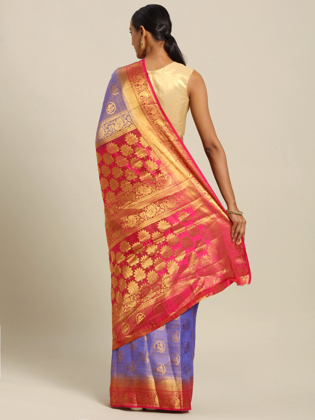 Women's Violet Silk Jacquard Traditional Saree - Sangam Prints