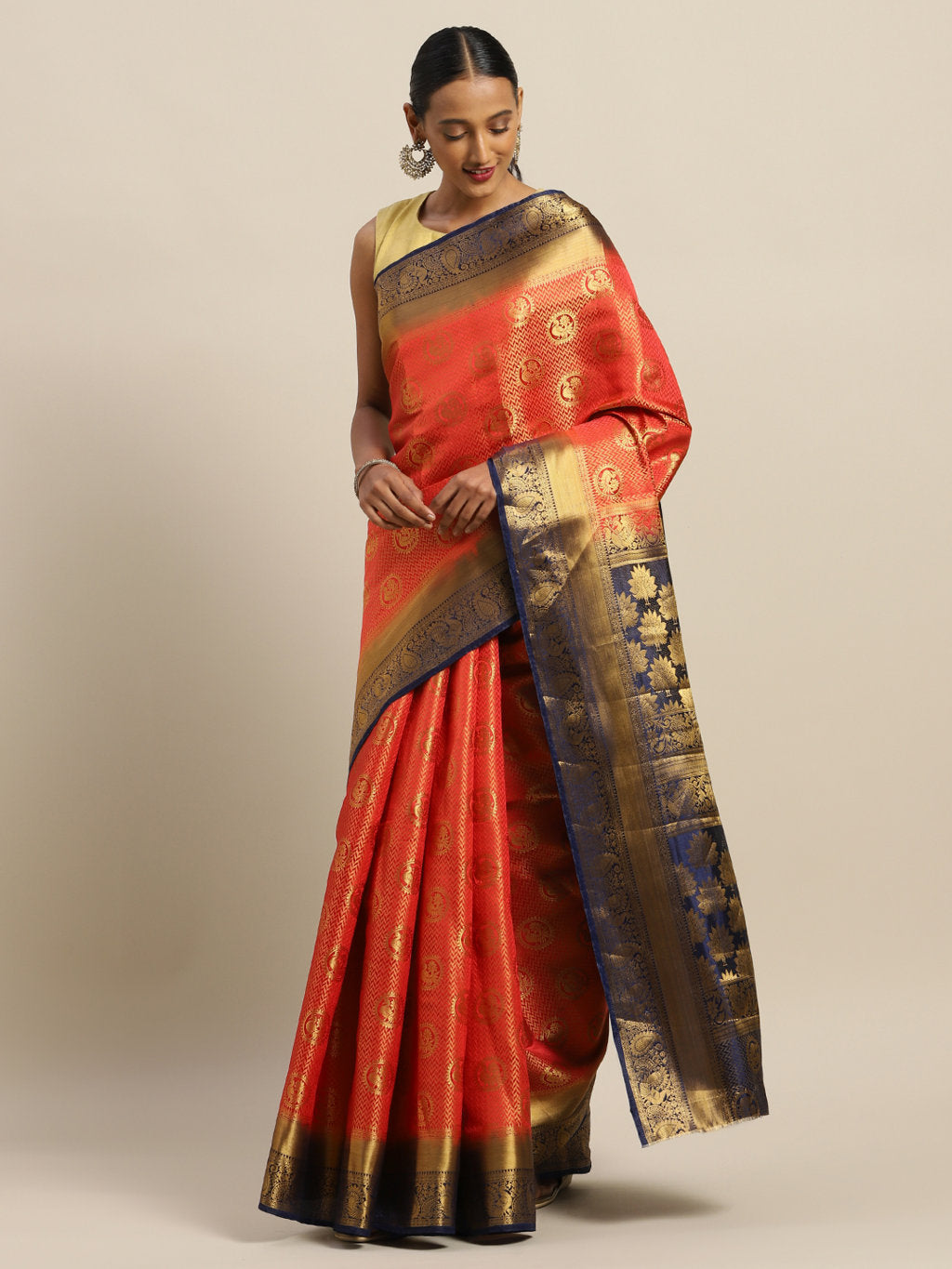 Women's Gajari Silk Jacquard Traditional Saree - Sangam Prints
