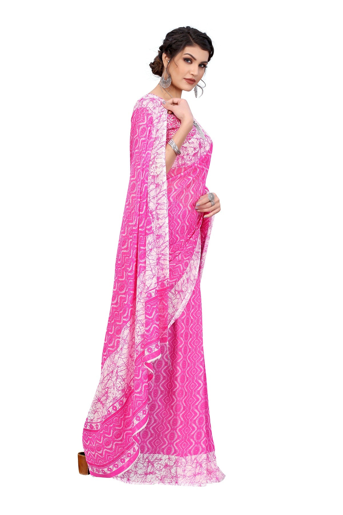 Women's Pink Printed Georgette Saree - Vamika