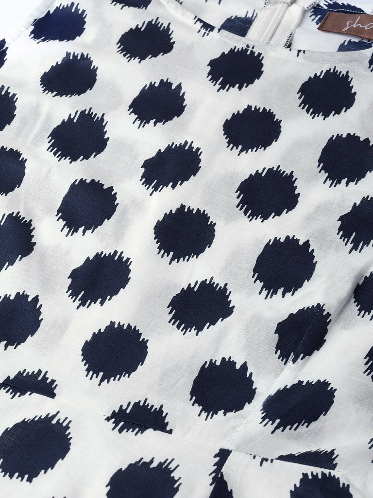 Women's Navy Polka Deep Cut Sleeveless Dress