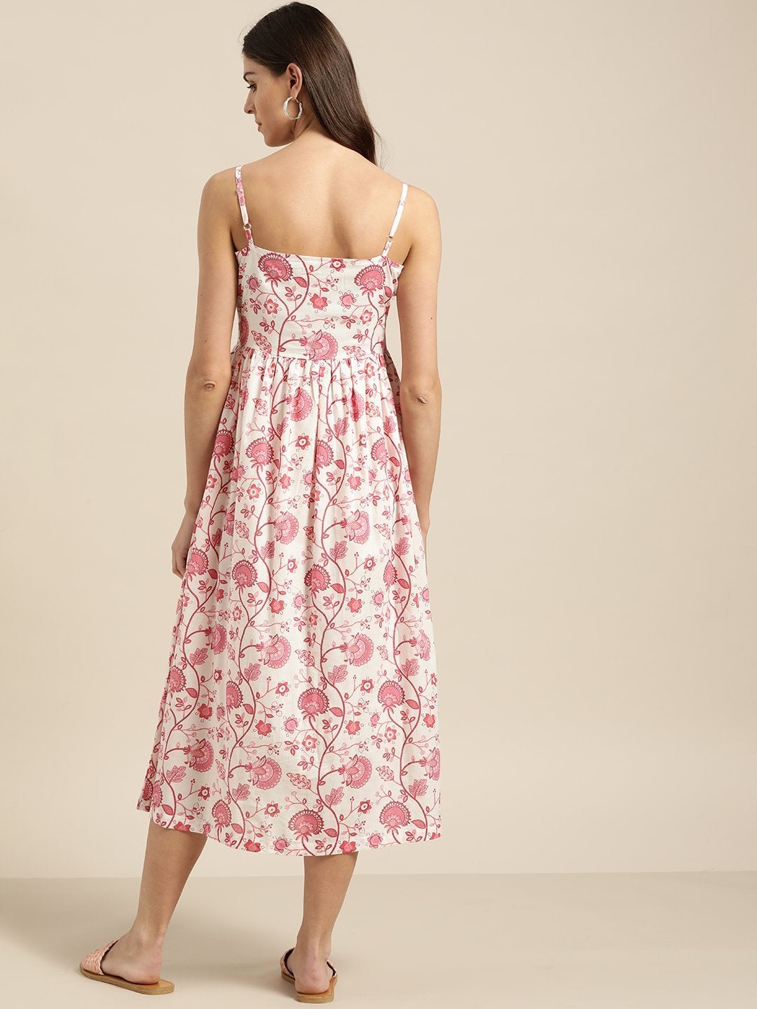 Women's Pink Floral Strappy Front Button Dress - SASSAFRAS