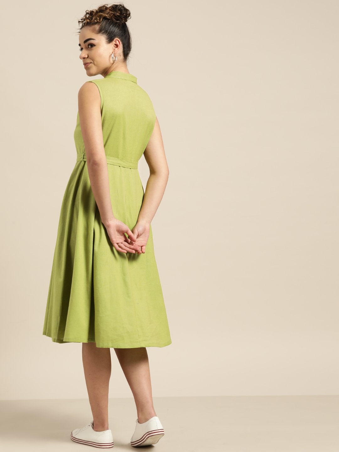 Women's Green Sleeveless Belted Dress - SASSAFRAS