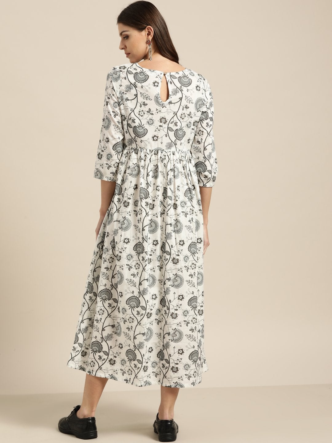 Women's Grey Floral Gathered Midi Dress - SASSAFRAS