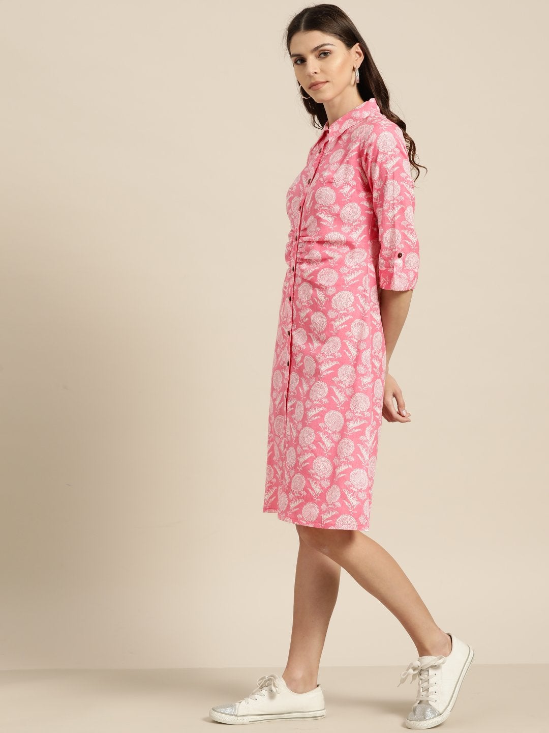 Women's Pink Floral Shirt Dress - SASSAFRAS